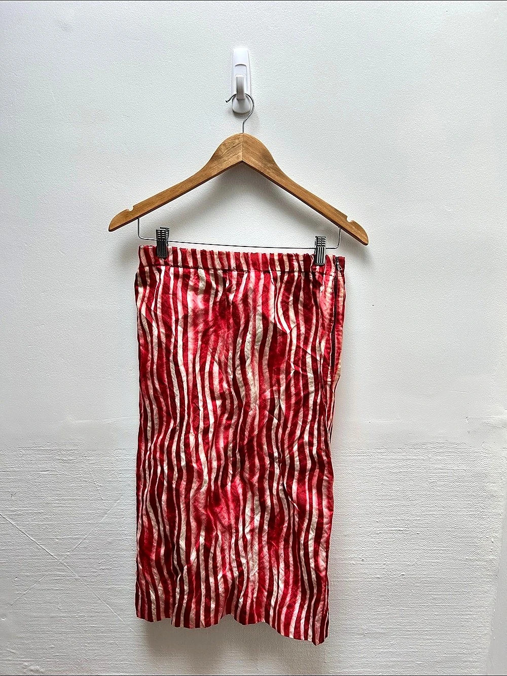 Prada Red and White Striped Pencil Skirt